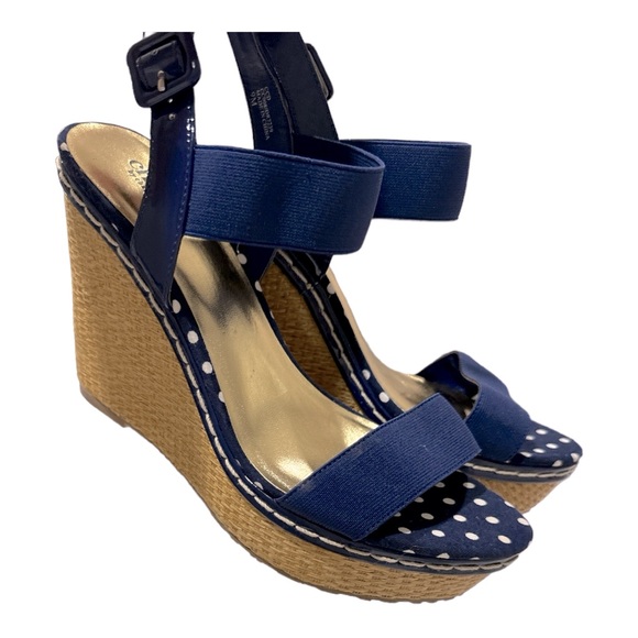 Charles David Navy polka dot wedges size 9 - Picture 5 of 10